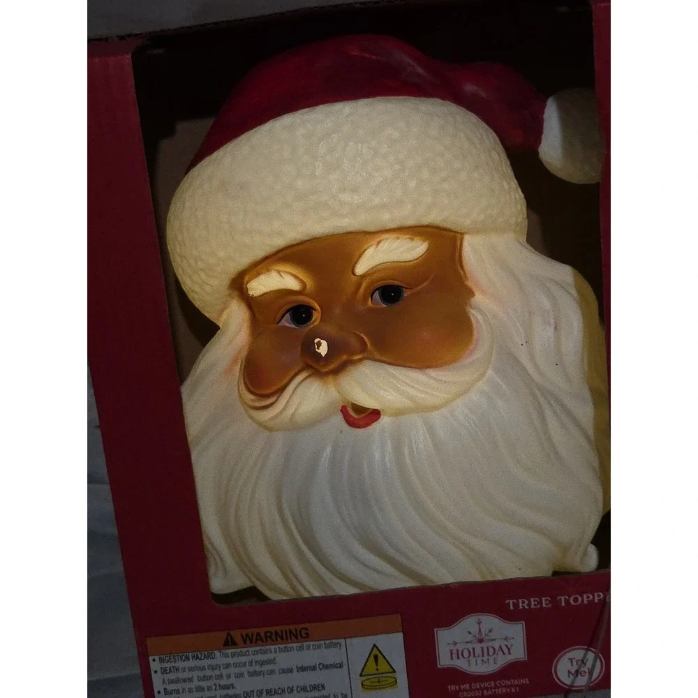 Santa Head‎ Face Tree Topper Led Lighted Holiday Time 12 inch Blow Mold READ